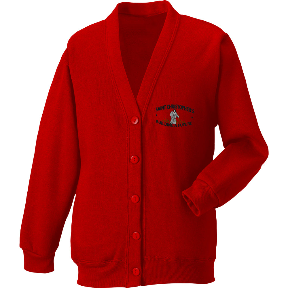 Saint Christopher Red Cardigans are supplied by ourschoolwear of Wrexham
