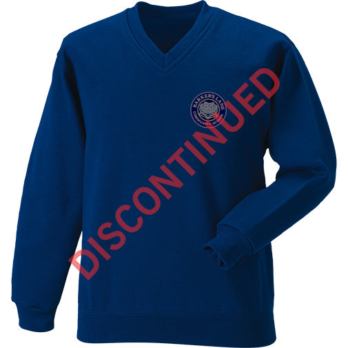 Barkers Lane V-Neck sweatshirt with  'DISCONTINUED' text highlighted in red.