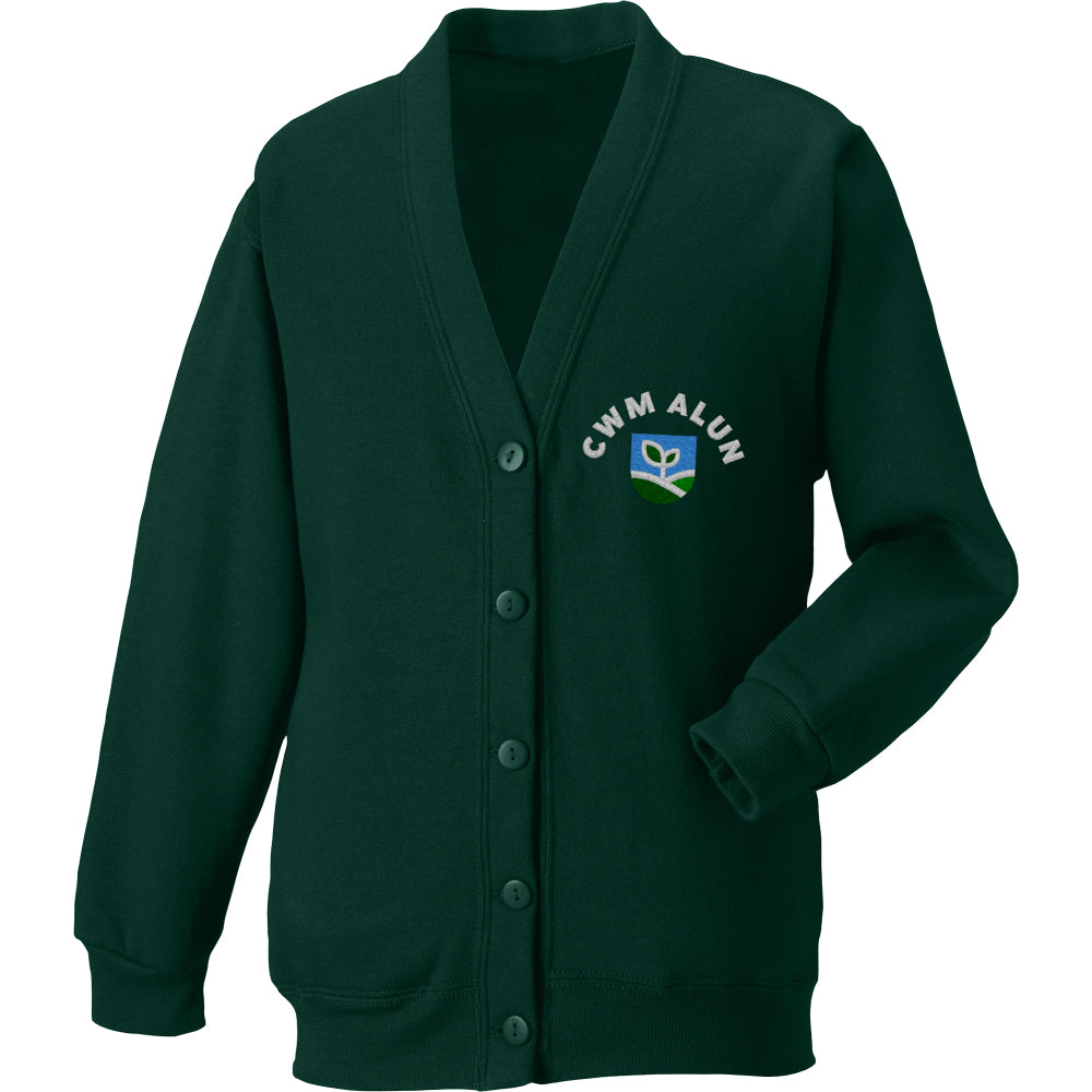 Cwm Alun school green cardigan with embroidered logo