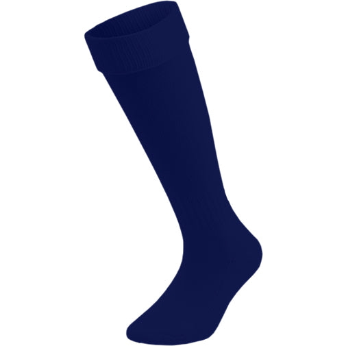 
                  
                    A single navy blue knee-high football sock shown on a plain white background.
                  
                