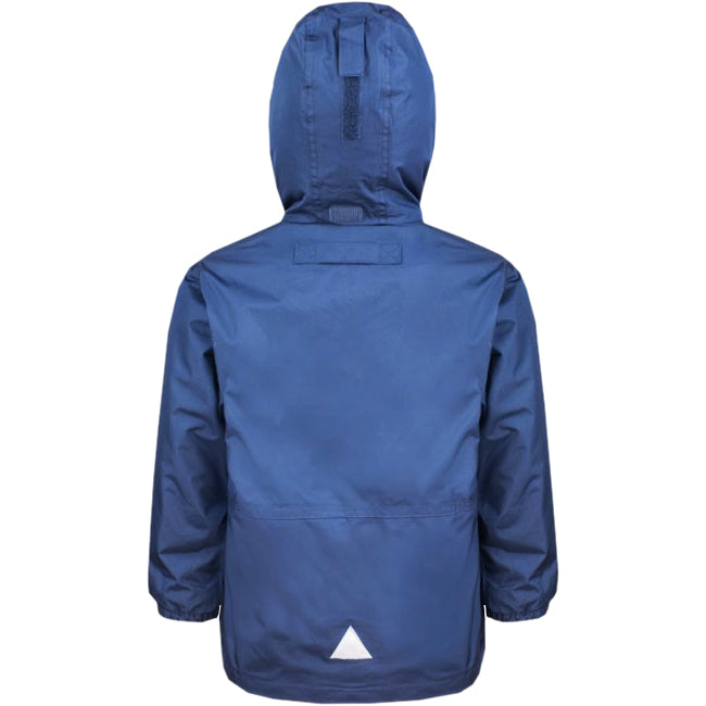
                  
                    rear veiw of a rhosddu royal blue  jacket with hood up
                  
                