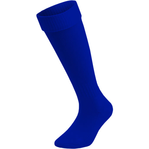 
                  
                    A single royal blue knee-high football sock shown on a plain white background.
                  
                