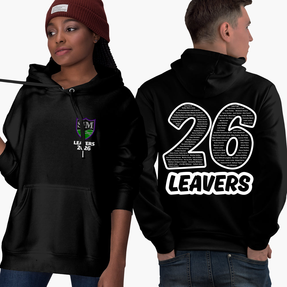 
                  
                    Black St Martins Leavers hoodie, small logo on front, large ‘26’ with names on back.
                  
                