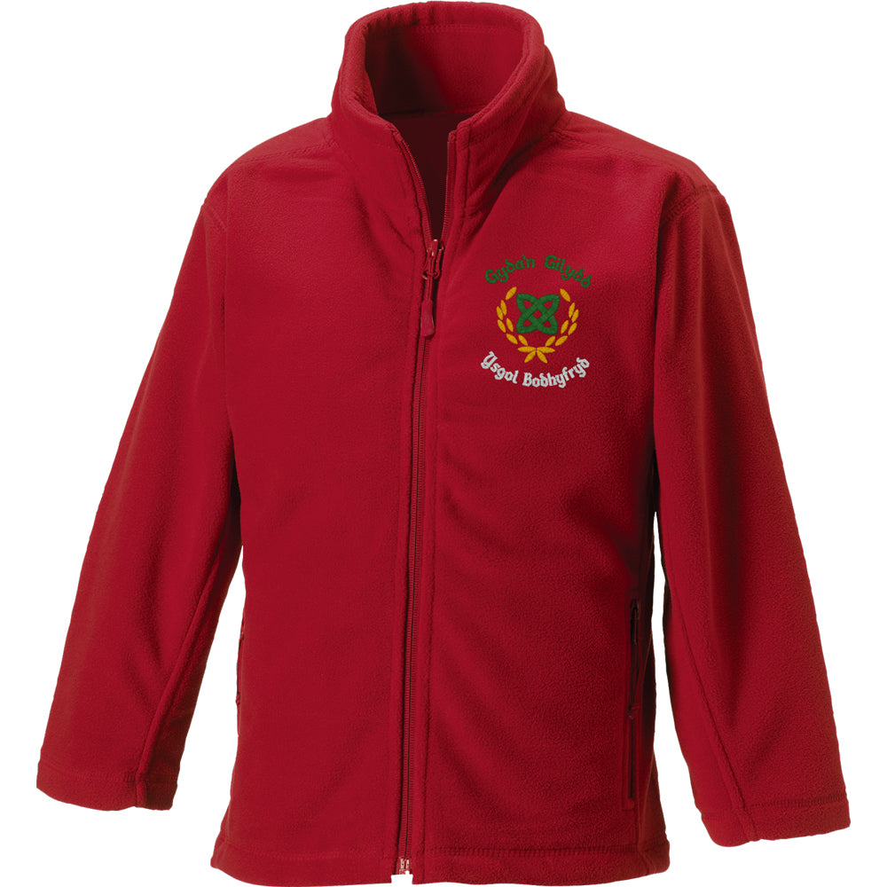 Ysgol Bodhyfryd red fleece jacket with a logo on the left breast